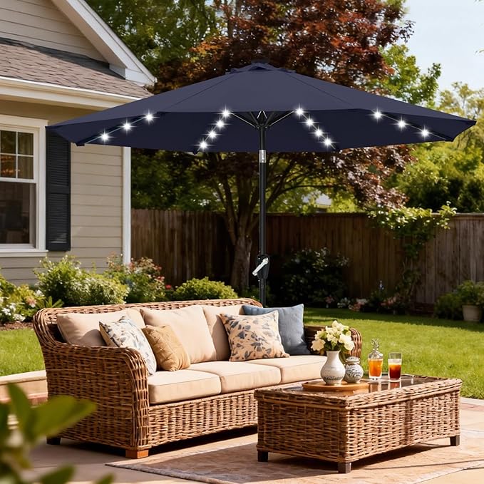 ABCCANOPY 10FT Durable Solar Led Patio Umbrellas with 32LED Lights (Navy Blue)