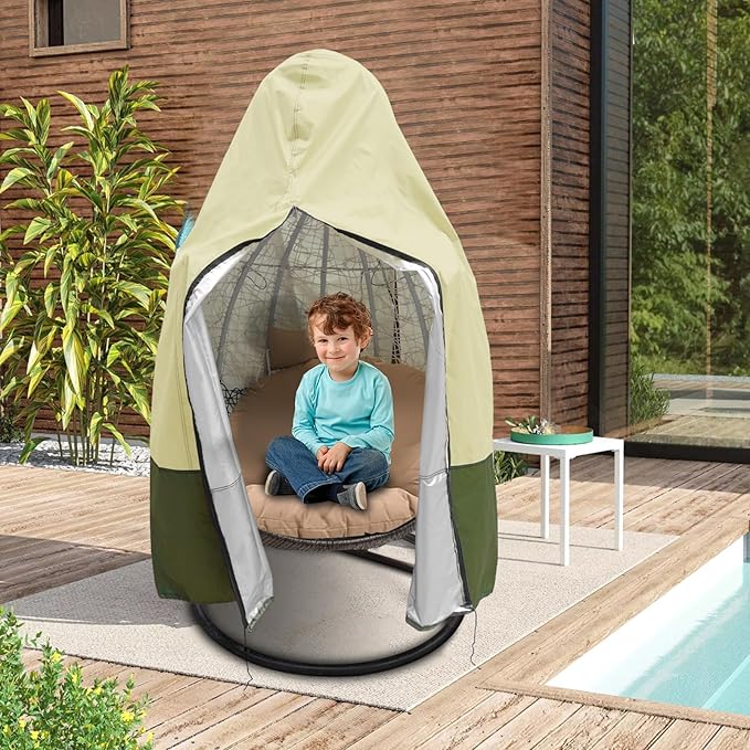Waterproof Egg Chair Cover for Outdoor,Outdoor Hanging Egg Chair Cover,UV Resistant,Windproof Heavy Duty,Wicker Egg Swing Chair Covers,Fits Single Seat Egg Chair,75"" x 45"",Beige
