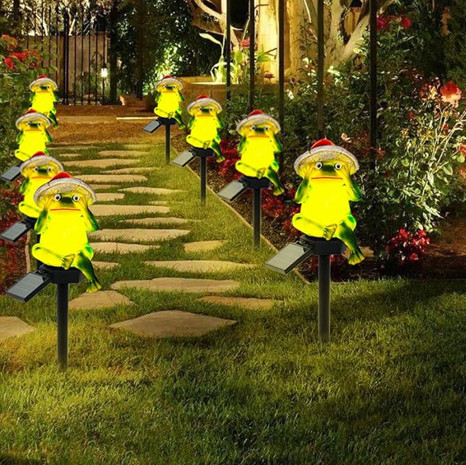 SmilingTown Solar Garden Lights Resin Warm White LED Figure Waterproof Decorations with Stake for Outdoor Yard Pathway Outside Patio Lawn Decor 2 Pack (Frog)