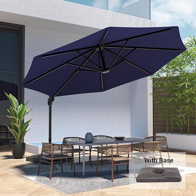 FLAME&SHADE 11 ft Cantilever Offset Patio Umbrella, Large Heavy Duty Outdoor Patio Umbrella Aluminum 360° Rotation Round Outdoor Umbrella for Deck,Pool,Backyard