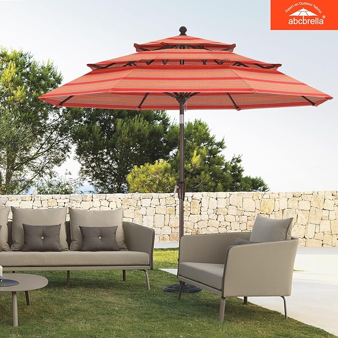 ABCCANOPY 5-Year 10-Year No Fading 9FT 3 Tiers Patio Umbrella, Outdoor Table Umbrella with 8 Sturdy Ribs for Deck, Backyard, Garden, Yard