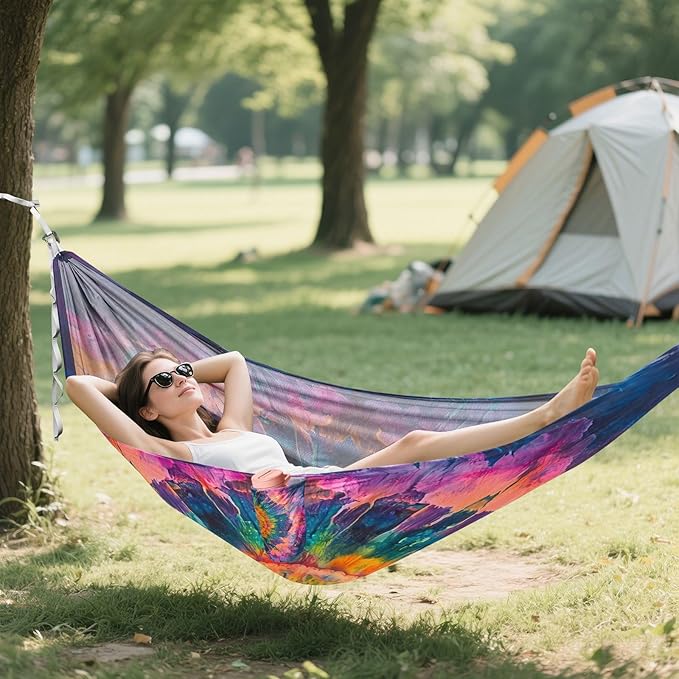 Hammocks for Outside Tie Dye Pattern Camping Hammock Portable Hammocks with Tree Straps and Carry Bag Camping Accessories for Hiking Beach Outdoor