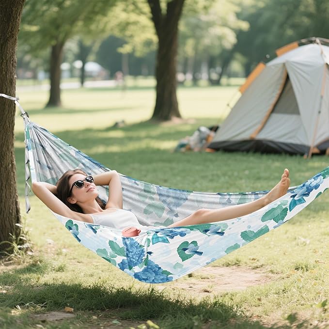 Camping Hammock Outdoor Hammocks for Outside Hydrangea Flower Bird Beach Trees Portable Lightweight with Pockets Tree Straps Indoor Small