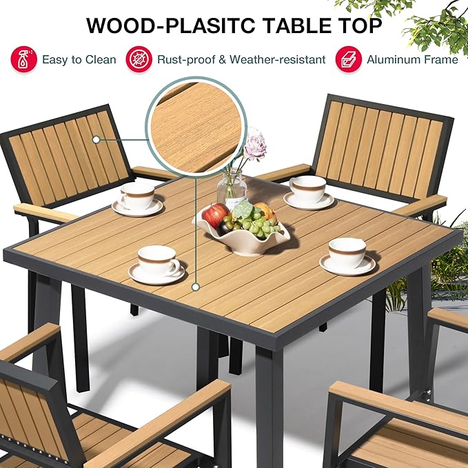 Pamapic Aluminum Outdoor Dining Set (Teak, 6 PCS)