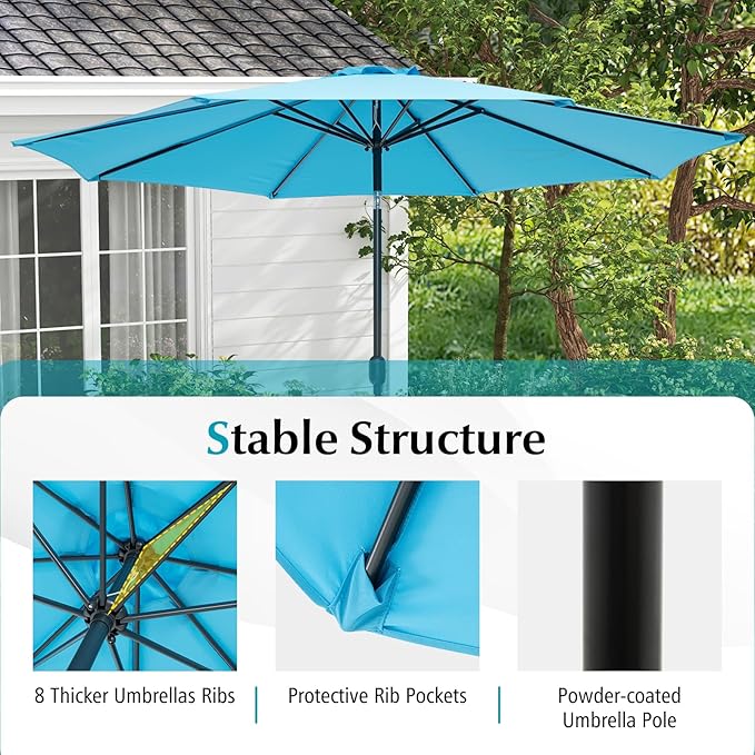 Giantex 9ft Patio Umbrella Outdoor, Market Table Umbrella w/Push Button Tilt and Crank, 180G Polyester Fabric and Sturdy Ribs, Sun Canopy Umbrellas for Patio Garden Beach Deck Pool