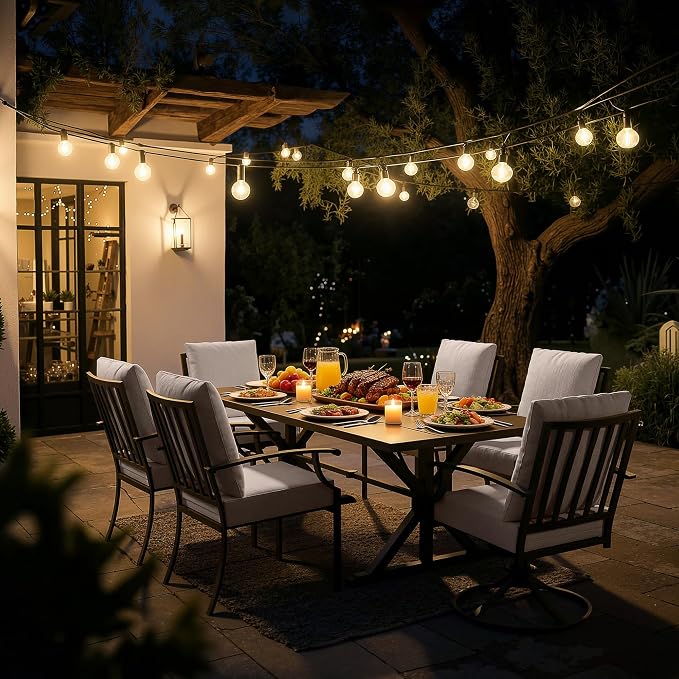 ALAULM 7-Piece Patio Dining Set,Outdoor Metal Dining Set with 2 Swivel Chairs & Rectangle Table with 1.5 Umbrella Hole, Patio Dining Table and Chairs for Backyard,Sand