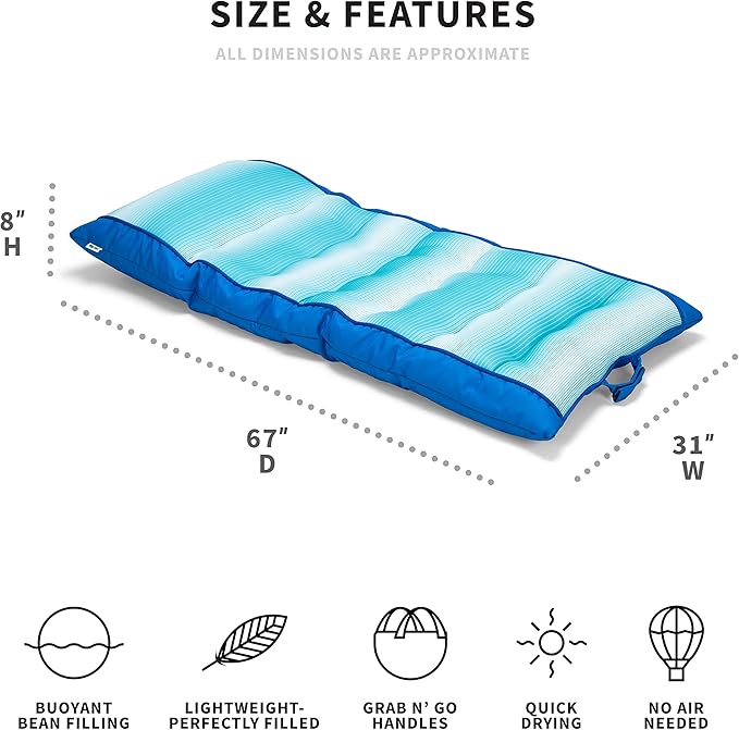 Big Joe Kona Hammock No Inflation Needed Pool Lounger with Headrest, Quick Draining Fabric, 4 feet Big