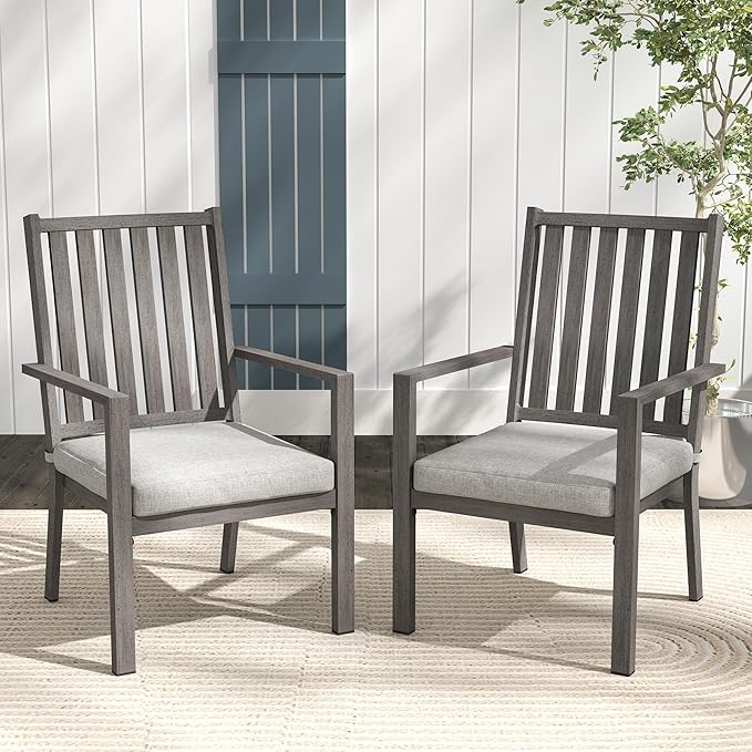 RoyalCraft Aluminum Outdoor Patio Chairs Set of 2, Outdoor Chairs with Waterproof Cushions, Outdoor Dining Chairs with Armrests, Metal Patio Furniture Set for Porch, Balcony, Deck, Backyard, Grey