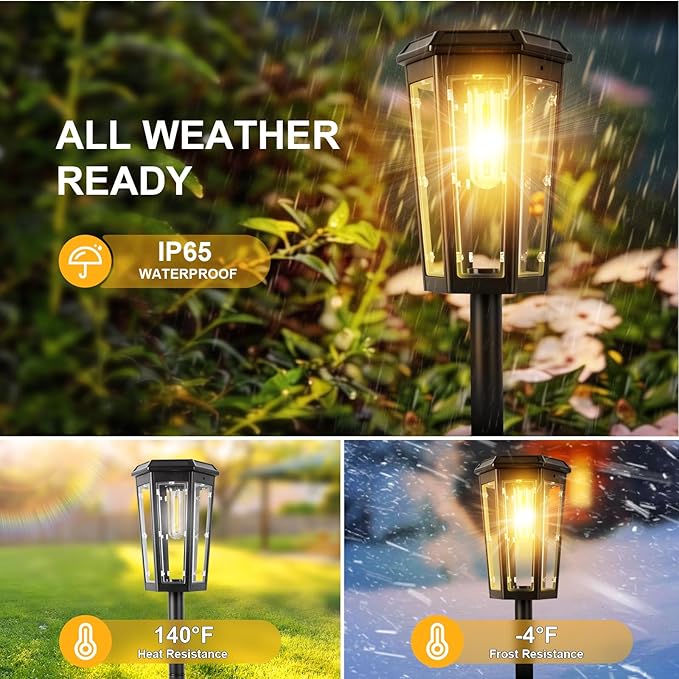echosari 8 Pack Solar Pathway Lights Outdoor, Waterproof Solar Lights Outdoor, Auto On/Off, Long-Lasting Solar Powered Garden Lights Driveway Lights for Yard Path Landscape Walkway Lawn (Warm White)