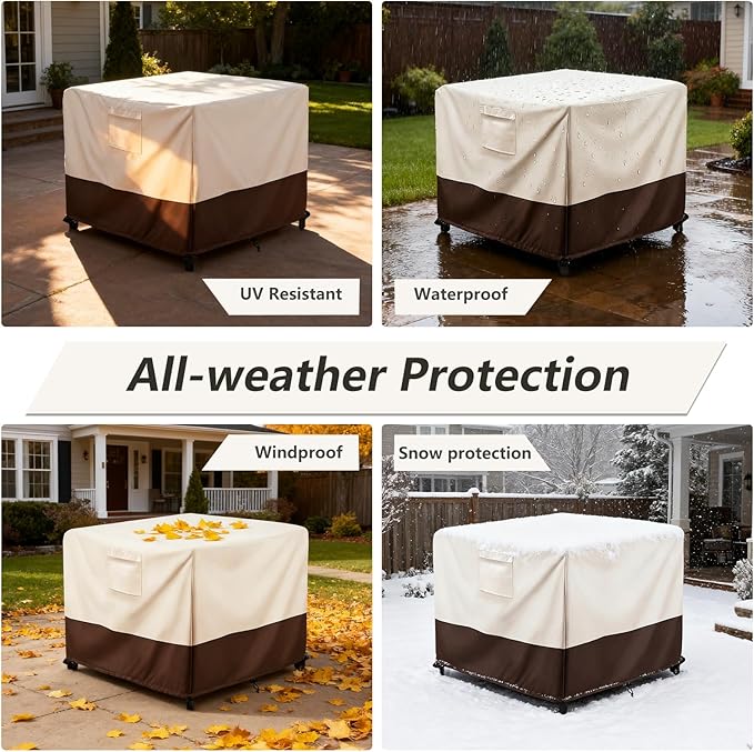 Patio Ottoman Cover Waterproof Patio Wicker Side Table Cover, 25W x 25D x 18H Inches Outdoor Lawn Patio Furniture Covers, Beige