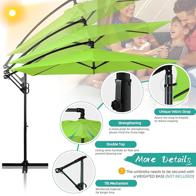 JAMFLY Large 9FT Offset Patio Umbrella with Cantilever Crank & Infinite Tilt, Heavy Duty Outdoor Hanging Umbrella with Cross Base for Backyard, Deck, Poolside