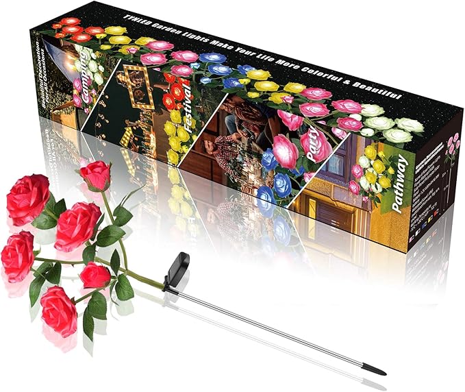 Outdoor Solar Garden Stake Lights,Upgraded LED Solar Powered Light with 6 Rose Flowers, Waterproof Solar Decorative Lights for Patio Pathway Courtyard Garden Lawn