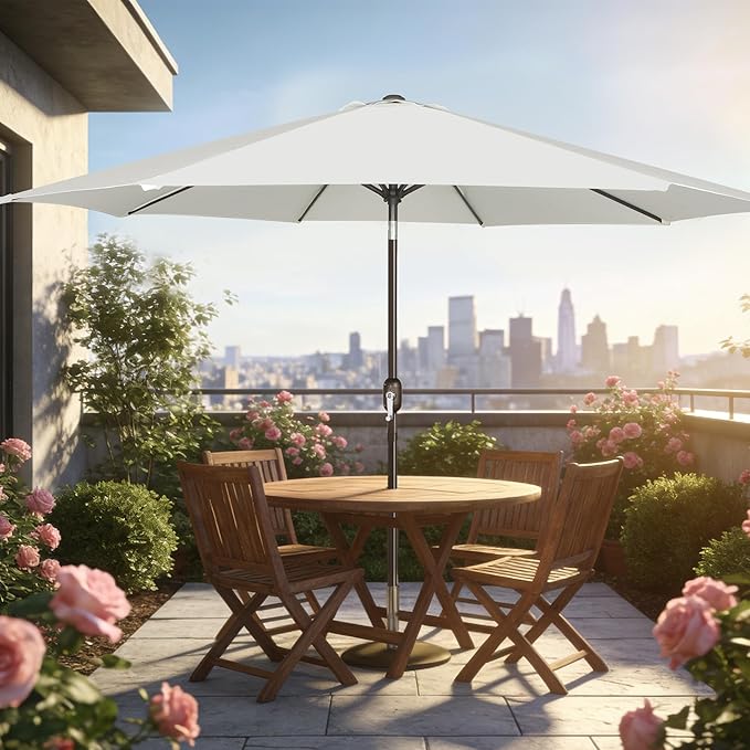 Blissun 10FT Outdoor Patio Umbrella, Outdoor Table Umbrella, Yard Umbrella, Market Umbrella with 8 Sturdy Ribs, Push Button Tilt and Crank