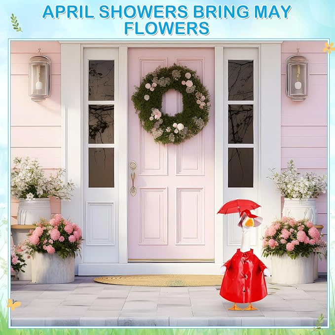 FuWeave Summer Baby Goose Outfit Raincoat and Umbrella for 17'' Lawn Porch Baby Goose Costume Plastic Raincoat Clothes for Summer Spring Outdoor Patio Yard Lawn Decoration(Red)