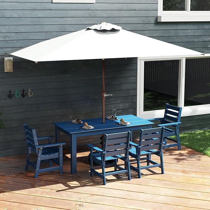 GREENVINES 6.5X10 FT Rectangular-Patio-Umbrella | Outdoor-Table-Umbrellas | 6 Sturdy Steel Ribs | Push Button Tilt & Crank | Waterproof | Market Umbrella | for Pool Backyard Garden Deck | Beige
