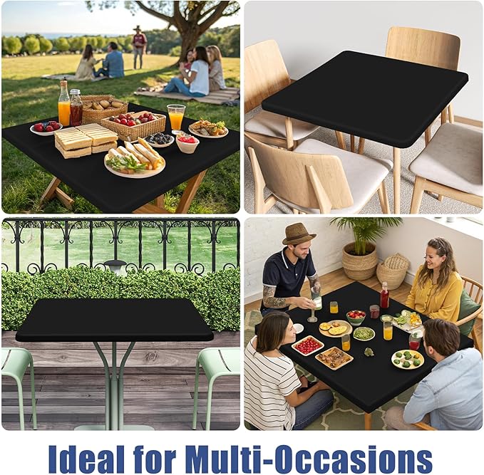 Moosfor Spandex Picnic Table Cloth 2 Pack, Elastic Fitted Tablecloths for Square Tables, Stretch Washable Patio Table Cover for Outdoor, Camping, Banquet and Parties (Black, 36"x36")
