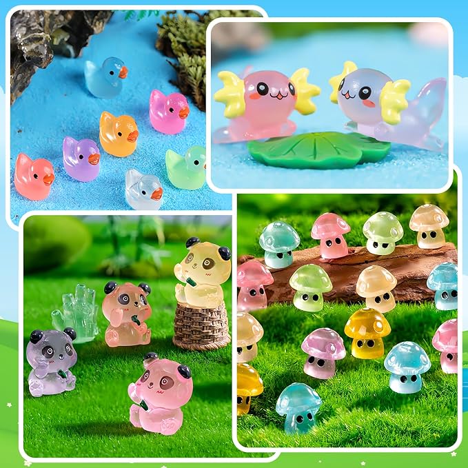 120 Pcs Luminous Mini Resin Animals Glow in The Dark Miniature Figurines | Small Little Tiny Plastic Duck Panda Animal Figures, DIY Crafts Micro Landscape Decoration Fairy Garden Accessories