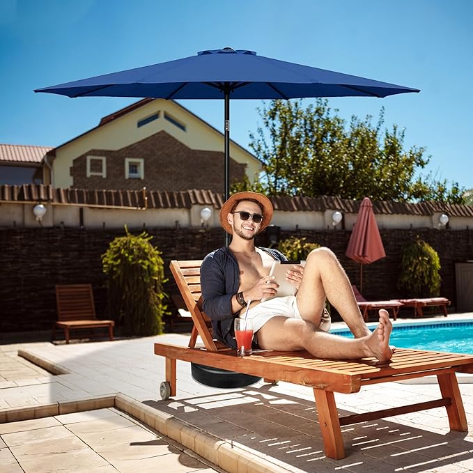 HealSmart 9ft Patio Umbrella with Push Button Tilt/Crank, Outdoor Table Market Yard Umbrella with 8 Sturdy Ribs for Garden, Backyard, Deck, Pool, Blue