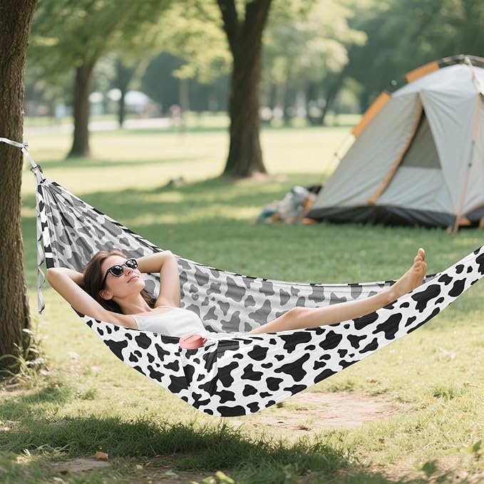 Camping Hammock Outdoor Hammocks for Outside Cow Watercolor Beach Trees Portable Lightweight with Pockets Tree Straps Indoor