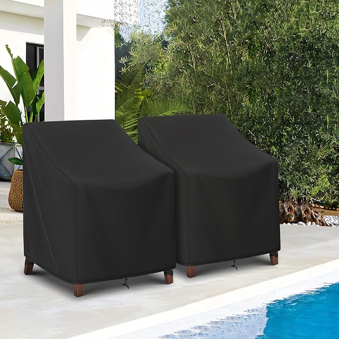 SunPatio Outdoor Chair Covers Waterproof, 2 Pack Patio Chair Protector with Windproof Straps, Outdoor Furniture Covers All Weather Protection, 29" W x 30" D x 36" H, Black