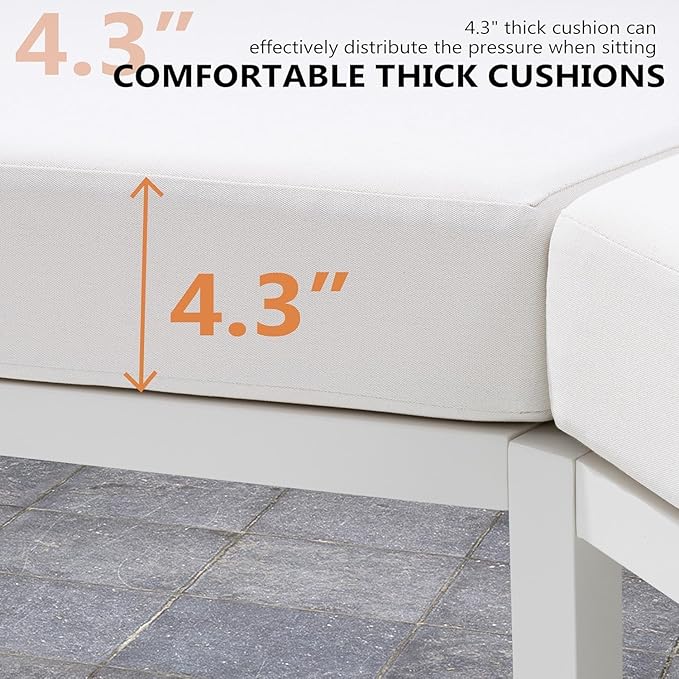 Pellebant 2-Piece Modern Curved Patio Conversation Set - Aluminum Half Moon Outdoor Sofa Furniture, Sturdy All-Weather Seating for Porch, Balcony, Garden, Beige