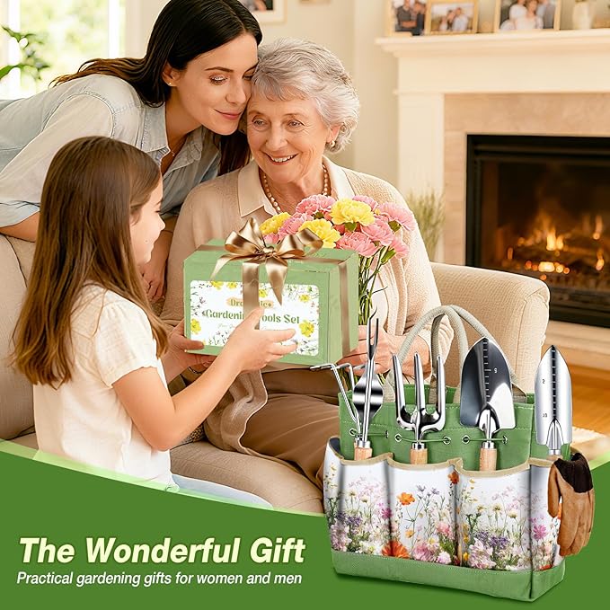 Gardening Tools Set for Women 29Pcs Heavy Duty Garden Hand Tools Set with Floral Tote Bag Rust-Proof Garden Tool Kit Supplies Gardening Esssential Garden Gifts for Mothers Day Mom Beginner
