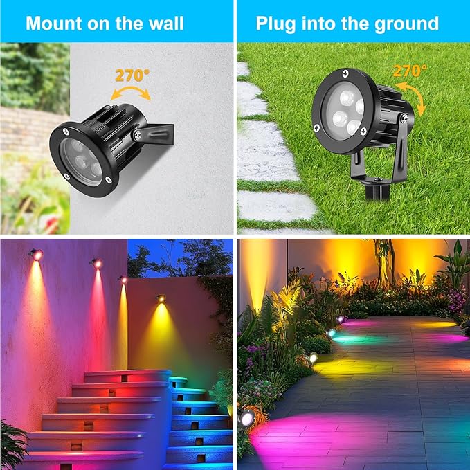 OurLeeme Landscape Lighting - 120V RGB Colored Halloween Spotlight, LED Spotlights Outdoor Waterproof Yard Stake Landscape Spotlights, Christmas Spot Lights Outdoor for House Tree (10PCS)