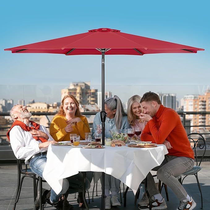 Simple Deluxe 2 Pack 9FT Outdoor Patio Umbrella Table Market Umbrella with Push Button Tilt and Crank, 8 Sturdy Ribs, UV Protection Waterproof for Garden, Lawn, Deck, Backyard, Pool, Red