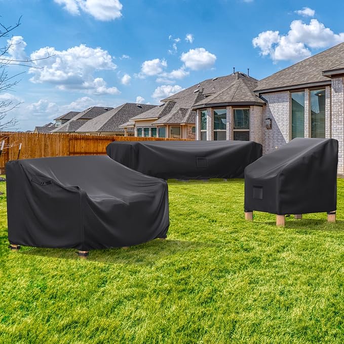 Patio Sofa Cover Waterproof - Heavy Duty 3-Seater Outdoor Couch Cover Patio Furniture Covers with Air Vent and Handles, 87" L×37" D×35" H, Black