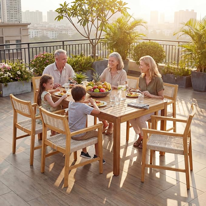 Acacia 63" L Classic Rectangular Outdoor Dining Table, Up to 6 Seats, Solid Eucalyptus Grandis Wood | Waterproof & UV Resistant, Low Maintenance & Easy Assembly Tables for Garden, Patio | Natural
