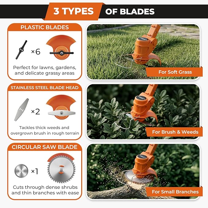 Weed Wacker, Height Adjustable Brush Cutter, Dual Safety Switch, Stringless Grass Trimmer Garden Lawn Yard Courtyard