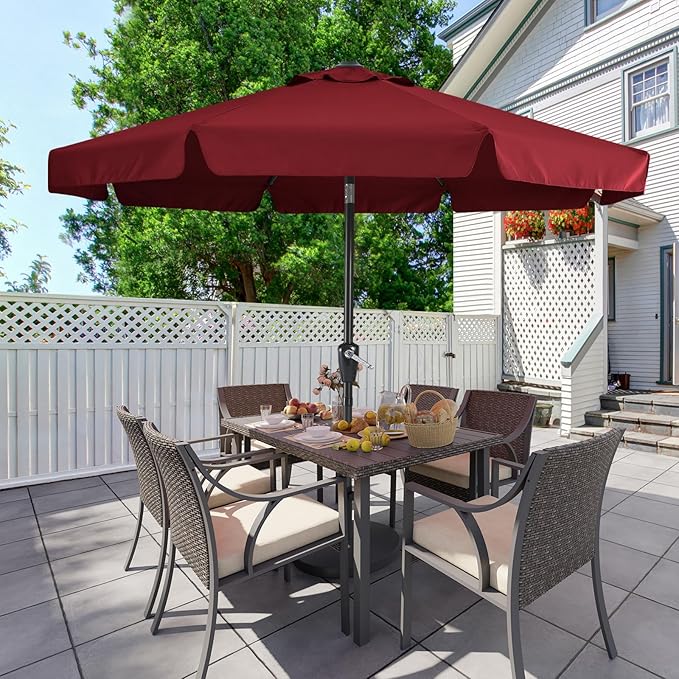 MASTERCANOPY 10ft Patio Umbrella with Valance, Crank and Tilt – 8 Ribs Outdoor Market Umbrella, UV/Fade Resistant, Waterproof Canopy with Wind Vent for Garden, Deck, Backyard, Pool (Burgundy)