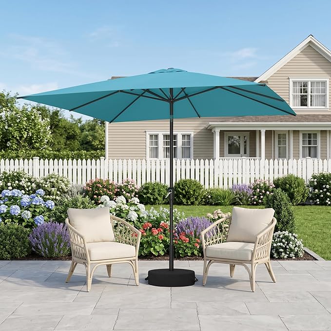 PURPLE LEAF 8' x 8' Square Patio Umbrella Outdoor Table Umbrella Aluminum Frame Market Umbrella with 8 Sturdy Ribs & Tilt for Garden Deck Lawn Pool Turquoise Blue