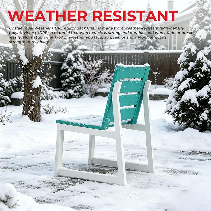 Costaelm Stinson 9-Piece Outdoor HDPE Patio Dining Table Set with Umbrella Hole & Dining Chairs for 8, Turquoise