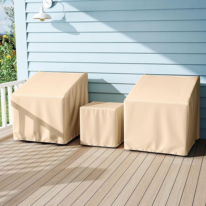 Tangkula Patio Furniture Covers 3 Piece Set, Waterproof Outdoor Conversation Covers for 3 Pieces Bistro Set, Heavy Duty Sofa Cover Set for 2 Chairs & Side Table, 32” x 30” x 32”, 19.5” x 19.5” x 21”