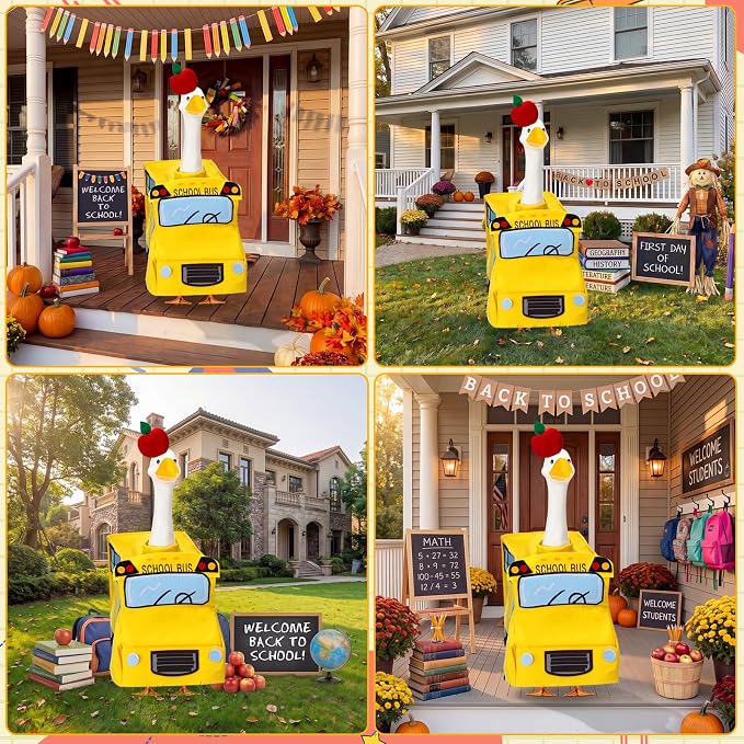 Abbylike Back to School Porch Goose Outfits 23" School Bus Goose Clothes | for Plastic Cement Statue School Classroom Goose Costume Outdoor Garden Yard Patio Art Decor Pathway Decoration