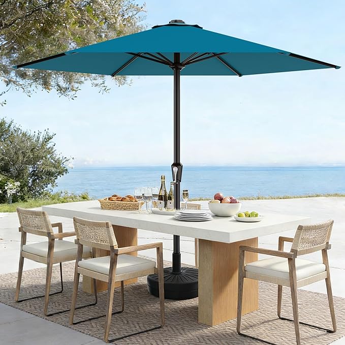AreShark 11 FT Patio Umbrella for Outdoor, Outdoor Table Umbrella with Push Button Tilt and Crank, Outdoor Patio Umbrellas with 6 Sturdy Ribs, Patio Umbrellas for Market, Garden, Pool (Lake Blue)