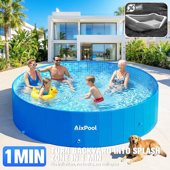 2026 Large Foldable Pool,Non-Inflatable Pool for Adult,Foldable Swimming Pool,Plastic Kiddie Portable Pool,Collapsible Kid Pool for Backyard,Oversized Easy Setup Family Pool for Adult,7.6FT
