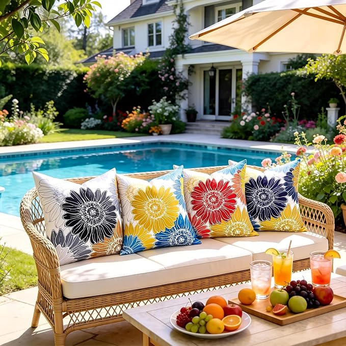 Outdoor Pillow Covers Waterproof Summer Square Cushion Covers Decorative Floral Brown Black Sunflower Throw Pillow Covers 20x20 Set of 2 Garden Throw Pillowcase for Patio Furniture Tent Balcony Bench