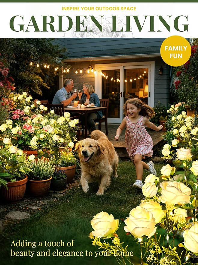 GIGALUMI Solar Lights Outdoor for Garden Decor, 4 Pack Solar Flower Lights Waterproof, 2 Lighting Modes 28 Roses for Pathway,Yard, Patio Decoration, Gardening Gifts for Women (White)