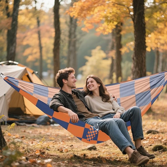 Blue-Orange Checkerboard 330lb Capacity Outdoor Hammock with Tree Straps Indoor Hammock for Indoor Outdoor Patio hamaca para Camping 0 a 24 Meses