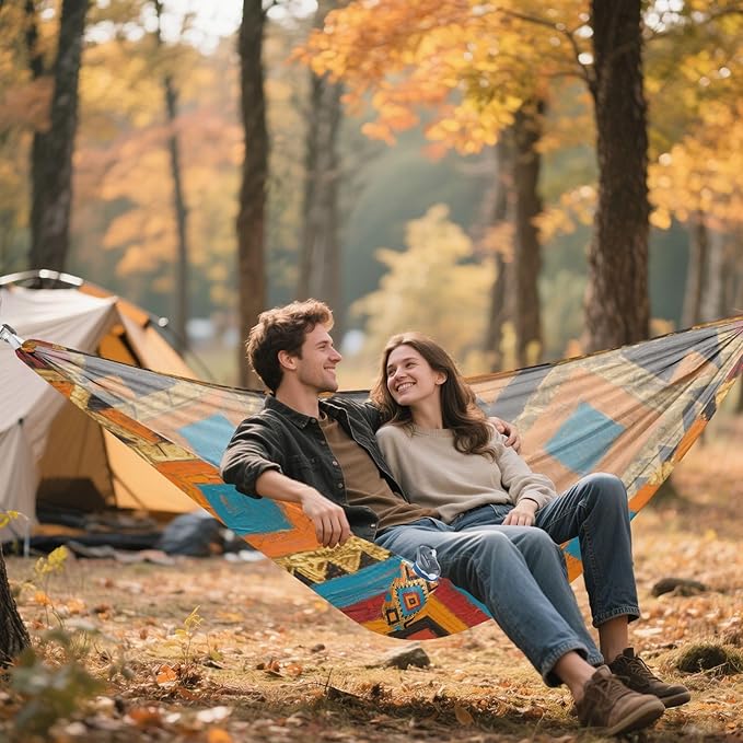 Bohemian Blue and Gold Patterns 330lb Capacity Camping Hammock Cloth Hammock for Outside Camping Essentials hamaca para Patio Exterior