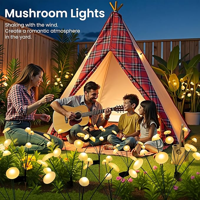 Solar Garden Lights, 2pack Solar Fairy Lights for Outside, Swaying Mushroom Lights Outdoor Decorative, Waterproof Light Decor for Yard,Lawn,Patio,Pathway Decoration(Warm White)