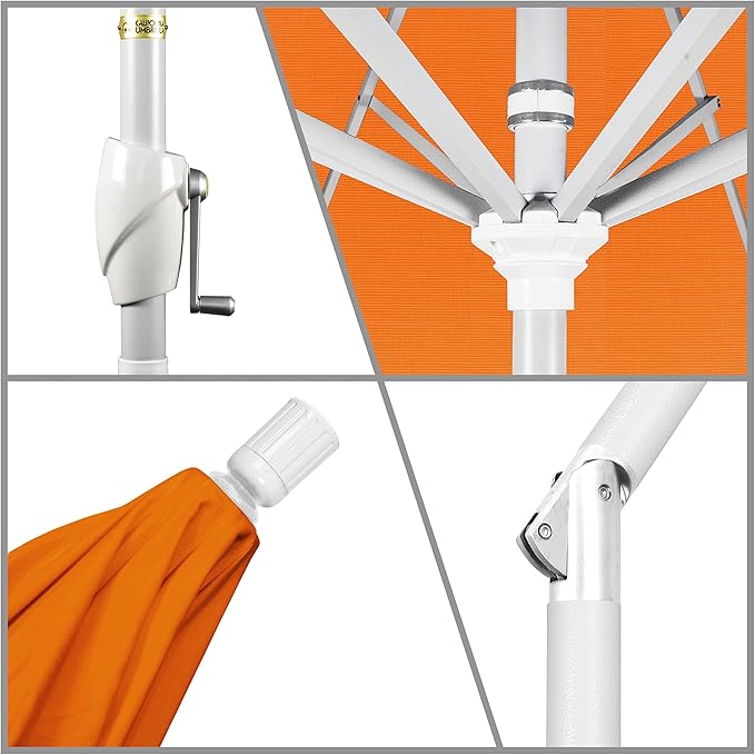 California Umbrella 9' Round Aluminum Market Umbrella, Crank Lift, Push Button Tilt, White Pole, Cilantro