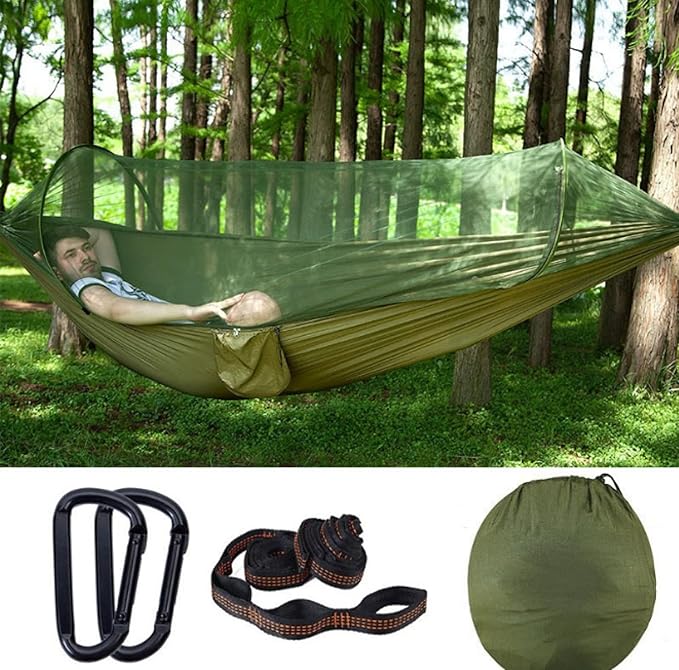 Double Hammock Outdoor Sunshade Quick-Opening Rocking Bed Off The Ground Anti-Rollover Single Camping One-personfastopenmilitarygreenupgradebandage