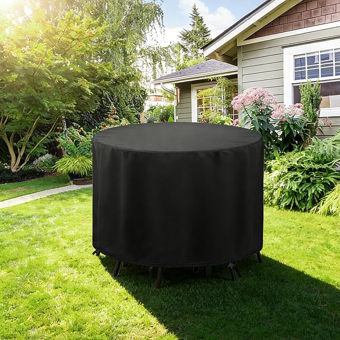 POMER Waterproof Round Patio Outdoor Table Cover,Bar Height Table and Chair Cover Waterproof Outdoor Tall High Table Cover for Round Furniture Set (48" D x 36" H)
