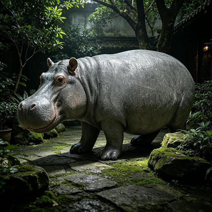 27.5" Lifelike Hippopotamus Garden Statue, Grey | Heavy-Duty Resin, Safari Yard Sculpture, Realistic Animal Figurine, For Outdoor Patio, Lawn & Poolside
