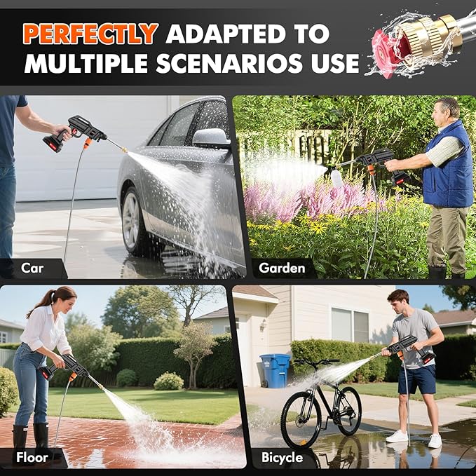 Cordless Portable Washer, 60Bar Handheld Washer, Battery Operated, Washer with Foam Pot, Cleaner with 5m Elastic Hose, for Car Home Outdoor Patio Garden, Lightweight Car Washer