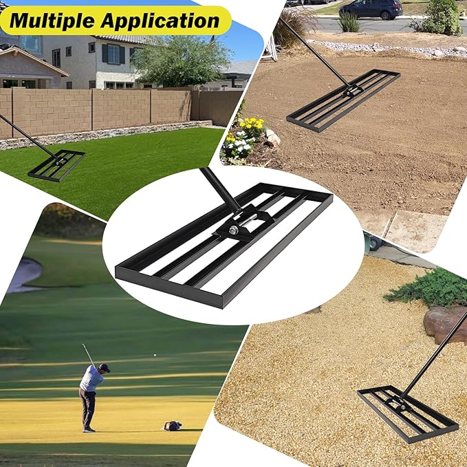 36"x10" Lawn Leveling Rake - High Carbon Steel Yard Lawn Leveler Tool with Adjustable Long Handle | Multi-Surface Levelawn Tool for Soil, Grass, Golf Course, Garden & Farm Care