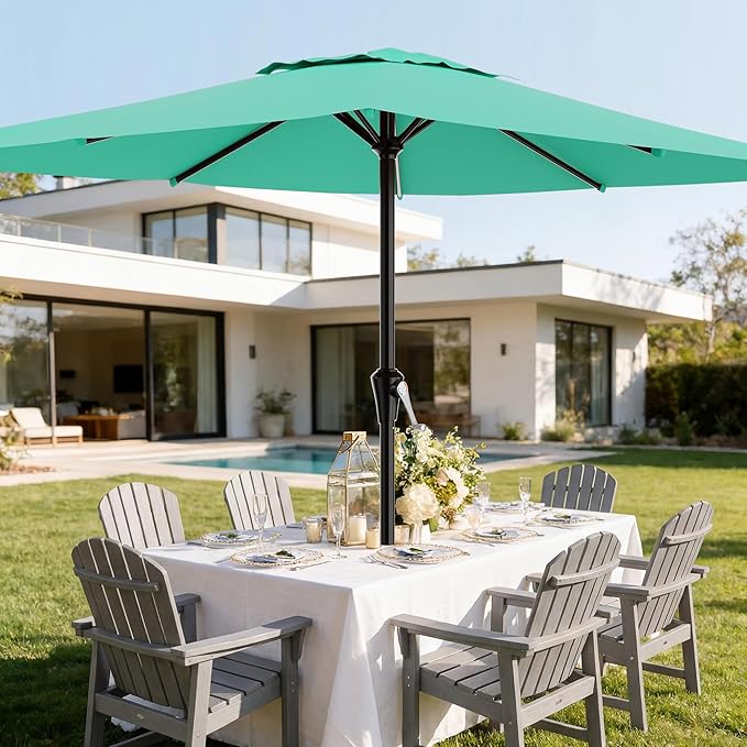 AreShark 8' x 10' Rectangle Patio Umbrellas for Outdoor, Outdoor Table Umbrella, Large Outdoor Patio Umbrellas with 8 Sturdy Ribs for Pool, Garden, Market (Aqua Sky)